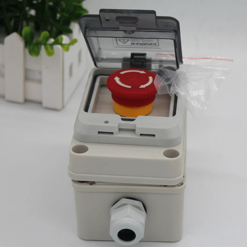 

IP66 waterproof emergency stop button box 80*130*70mm stop switch boxes with waterproof protect window cover and cable gland