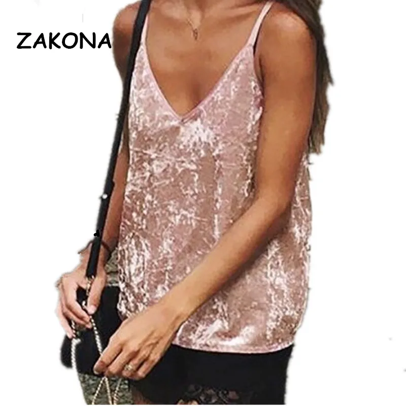 Women Sleeveless Tops Fashion Sexy spring Female V Neck Velvet Camisole Female Girls Spaghetti