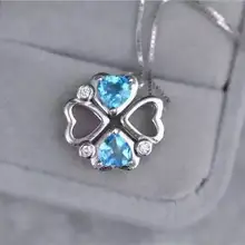 Природный Голубой топаз кулон S925 Серебряный натуральный драгоценный камень кулон Цепочки и ожерелья Модные романтическое сердце клевер женские Нарядная, для девочек ювелирные изделия