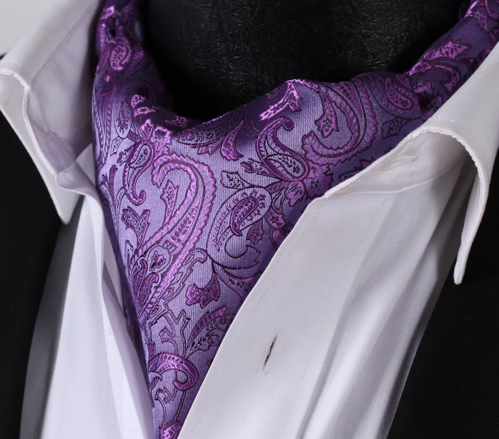 RF310PS Purple Paisley Ascot Tie Pocket Square Woven Men Party wedding Tie Necktie Handkerchief Set