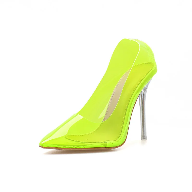 Элегантные модные женские туфли на высоком каблуке 10 см; ярко-желтое блестящее платье для выпускного вечера; туфли-лодочки; женские пикантные туфли на каблуках с блестками и шрафтами - Цвет: Зеленый как газон