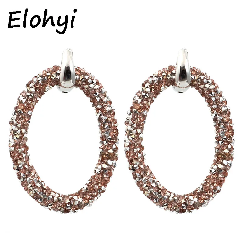 

ELOHYI Artificial Crystal Rhinestones Bohemia Big Oval Drop Earrings For Women Brincos Oorbellen of Copper Buckle Long Earring
