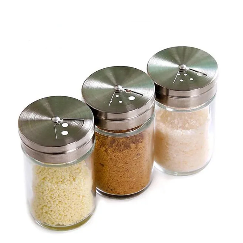 

Hot Sale 4 Pcs/Lot Glass Pepper Bottle Multifunction Rotating Lid Design Salt Bottle Spice Storage Free Shipping