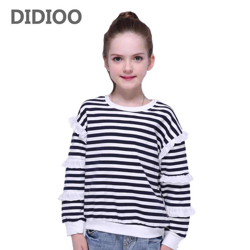 

T-shirts for Girls Long Sleeve Stripe Kids Cotton Tops Children Autumn Tees Spring Kids Tshirts 6 8 9 10 12 Years Girls T Shirts
