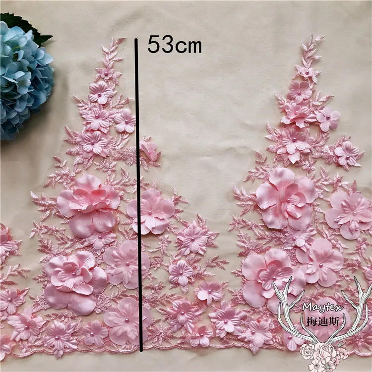 1 ярд синий, розовый, белый 3d цветы кружевная отделка с вышитыми цветами кружевная ткань для шитья женских платьев! 53 см Ширина роскошный