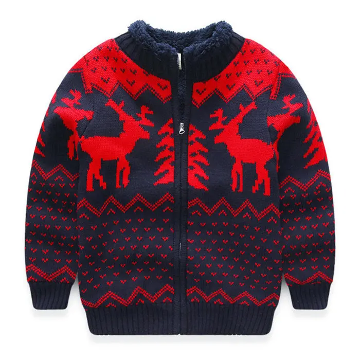 

Russian winter boy sweater cardigan overcoat baby child with a thick sweater coat New Year elk pattern