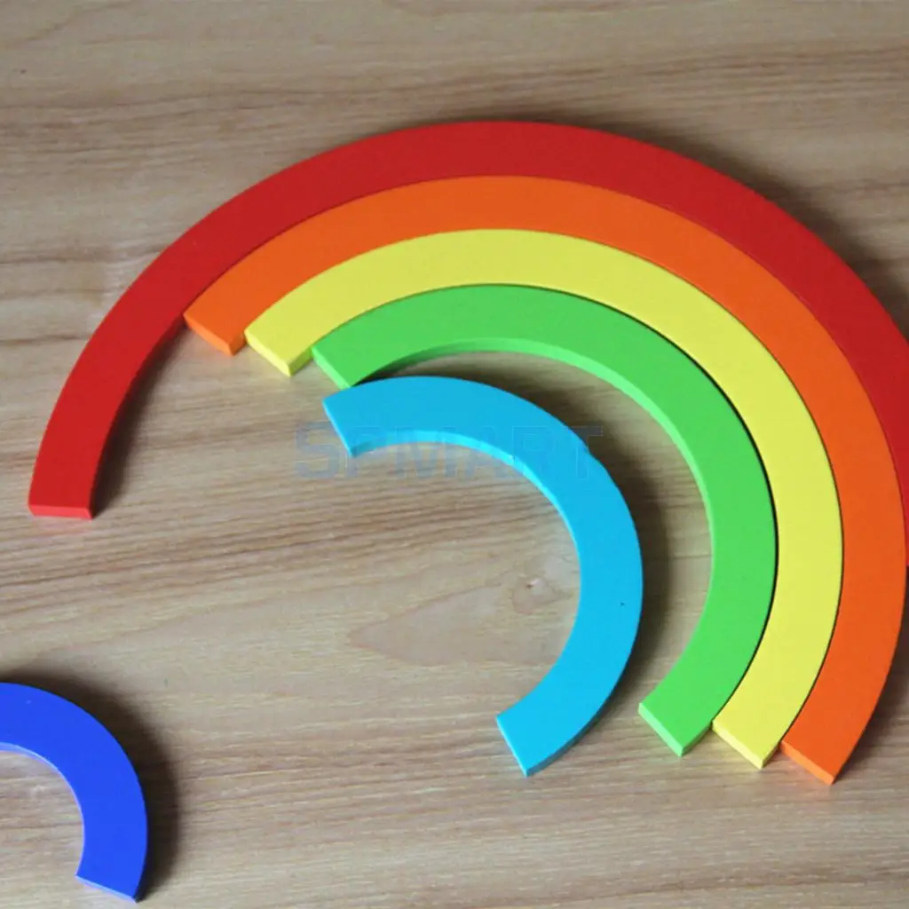 7 Colors 14 Pcs Wooden Stacking Rainbow Shape Bricks Arch Building Blocks Educational Toy Set
