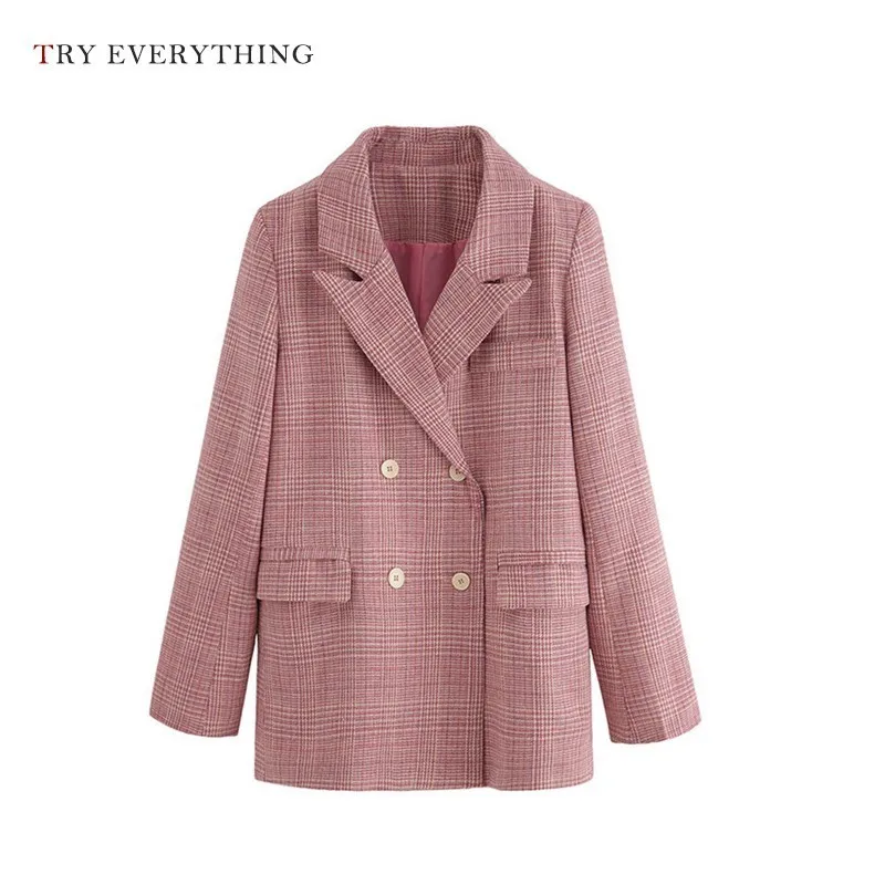 

Pink Blazer Women Long Double Breasted Blazer Women Plaid Blazers Jacket Long Sleeve Ladies Blazers And Jacket Woman Blazer 2019