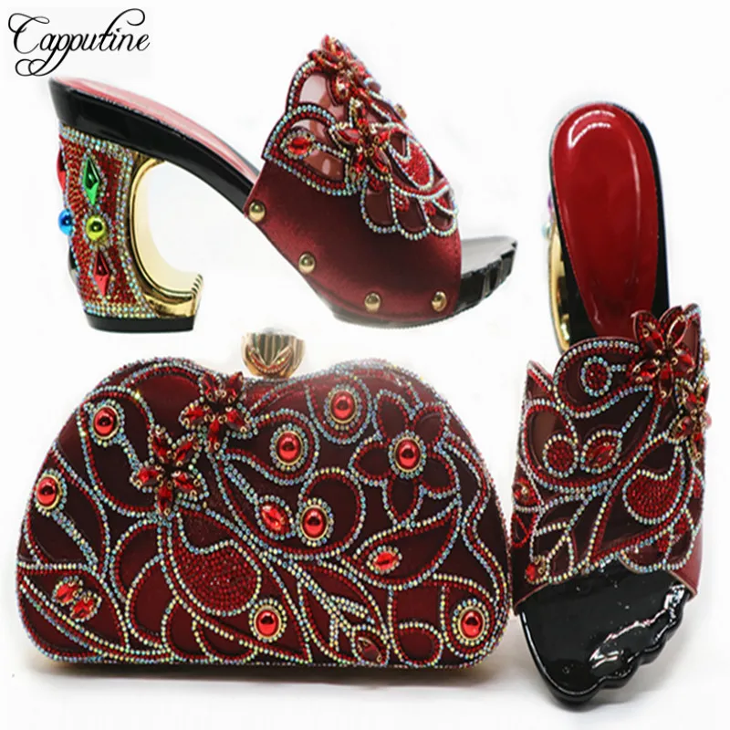 

2019 New Design Fashion Woman Shoes And Bag Set For Party African Style High Heels Shoes And Bag Set For Wedding Party G81