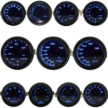 

52mm Boost/Vacuum/Water Temp/Oil Temp/Oil Press/Voltage/Tachometer/Air Fuel Ratio/EGT Gauge Analog Blue Led+ 52MM Gauge Pods