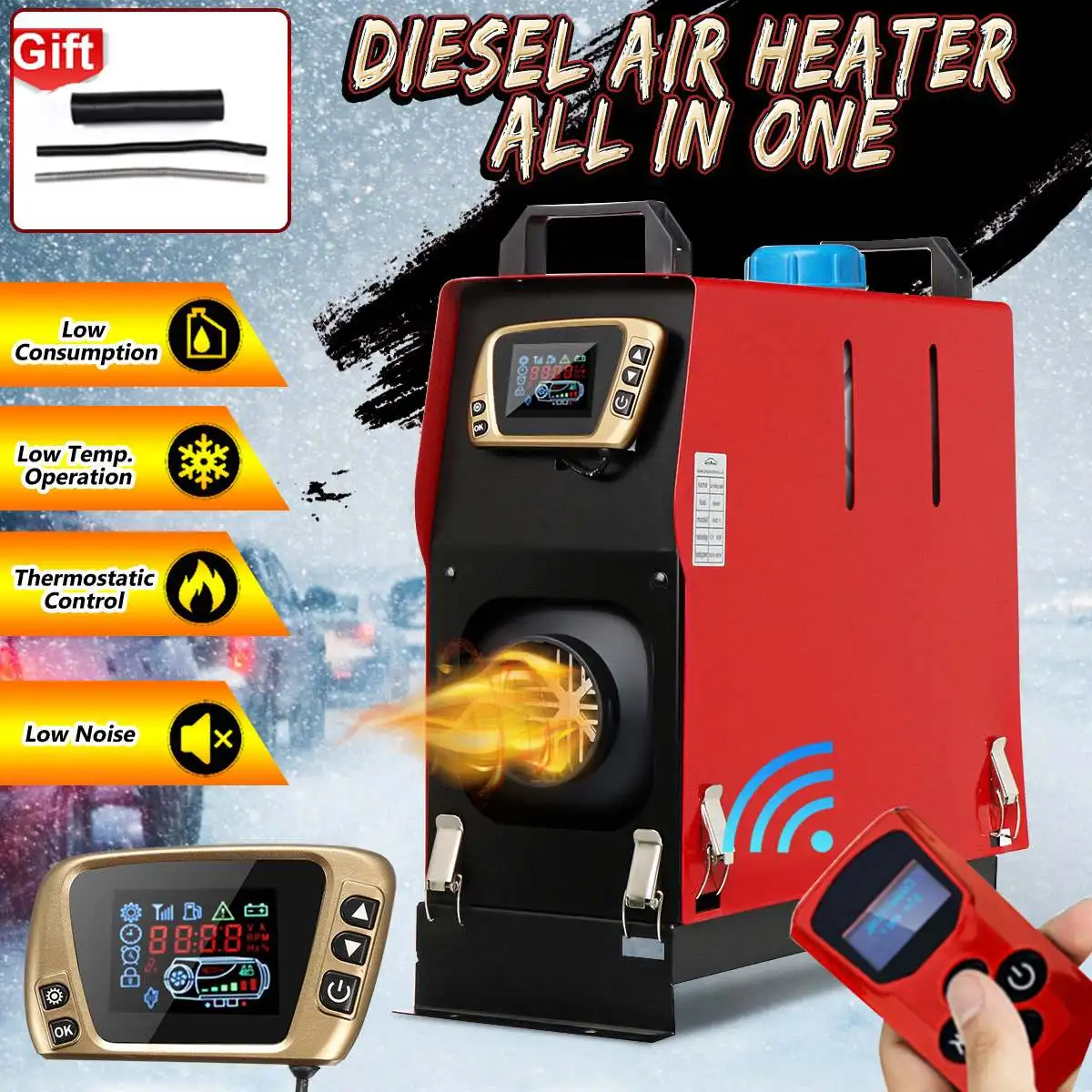 

All In One Diesel Air Heater Host 1-8KW Adjustable 12V 1 Hole LCD English Remote Control Integrated Parking Heater Machine