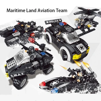 

6IN1 6pcs/lot City Series Police military doll building blocks kits Brick Toys for Children kids maritime land aviation team