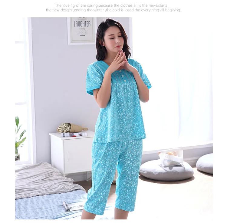 Женские пижамы с коротким рукавом, укороченные брюки размера плюс, Xxxl, Xxxxl, большие пижамы, хлопок, Женская домашняя одежда из двух частей