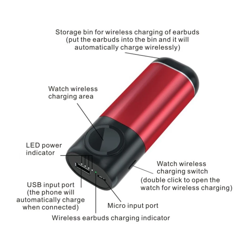 Беспроводное зарядное устройство 3 в 1 Внешний аккумулятор 5200 мАч зарядная док-станция для Apple Watch 4 3 2 1 внешний аккумулятор для наушников