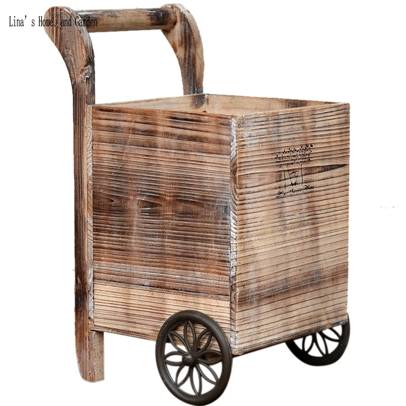 countryside vintage hand made wood planters cart (3)