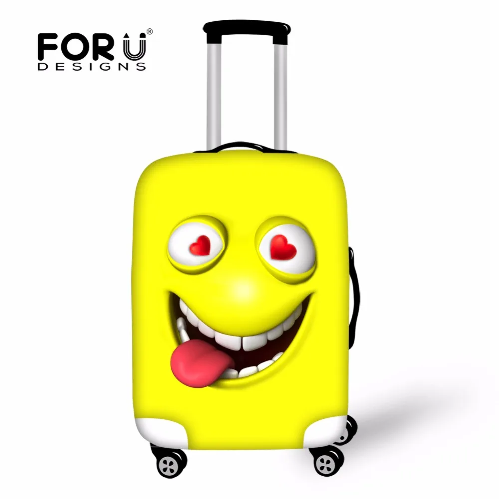 

FORUDESIGNS Funny 3D Emoji Print Luggage Elastic Cover Protector Travel on Road Yellow Green Suitcase Cover for 18-28 inch Cases