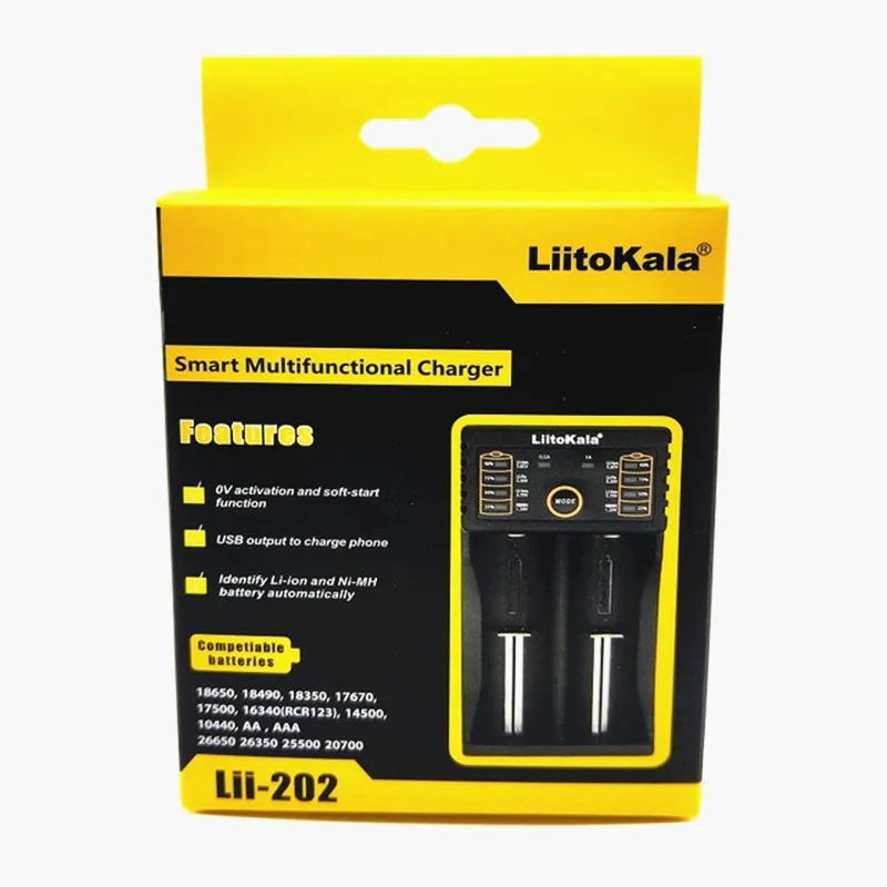 

LiitoKala Lii-202 Smart Battery Charger with USB Power Bank Function for Ni-MH Lithium battery for 18650 26650 18350 14500 Liito