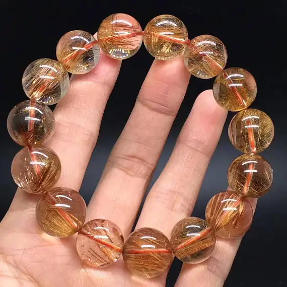 

Yellow Gold Rutilated Quartz 8\10\12mm Gemstone gold rutilated quartz Bracelet AA grade Round jewelry Bracelet 8inch for gift