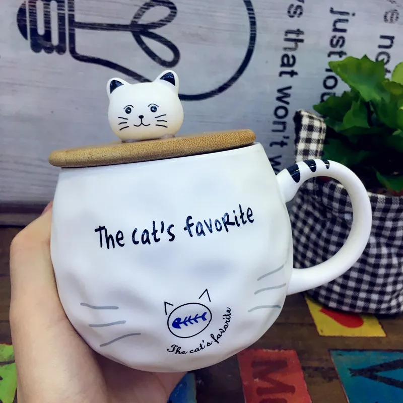 День Святого Валентина Kitty Кофе Кружки Чай чашка керамическая чашка с деревянной ложкой крышкой Бутылки для воды завтрак молоко чашки для любителей подарок