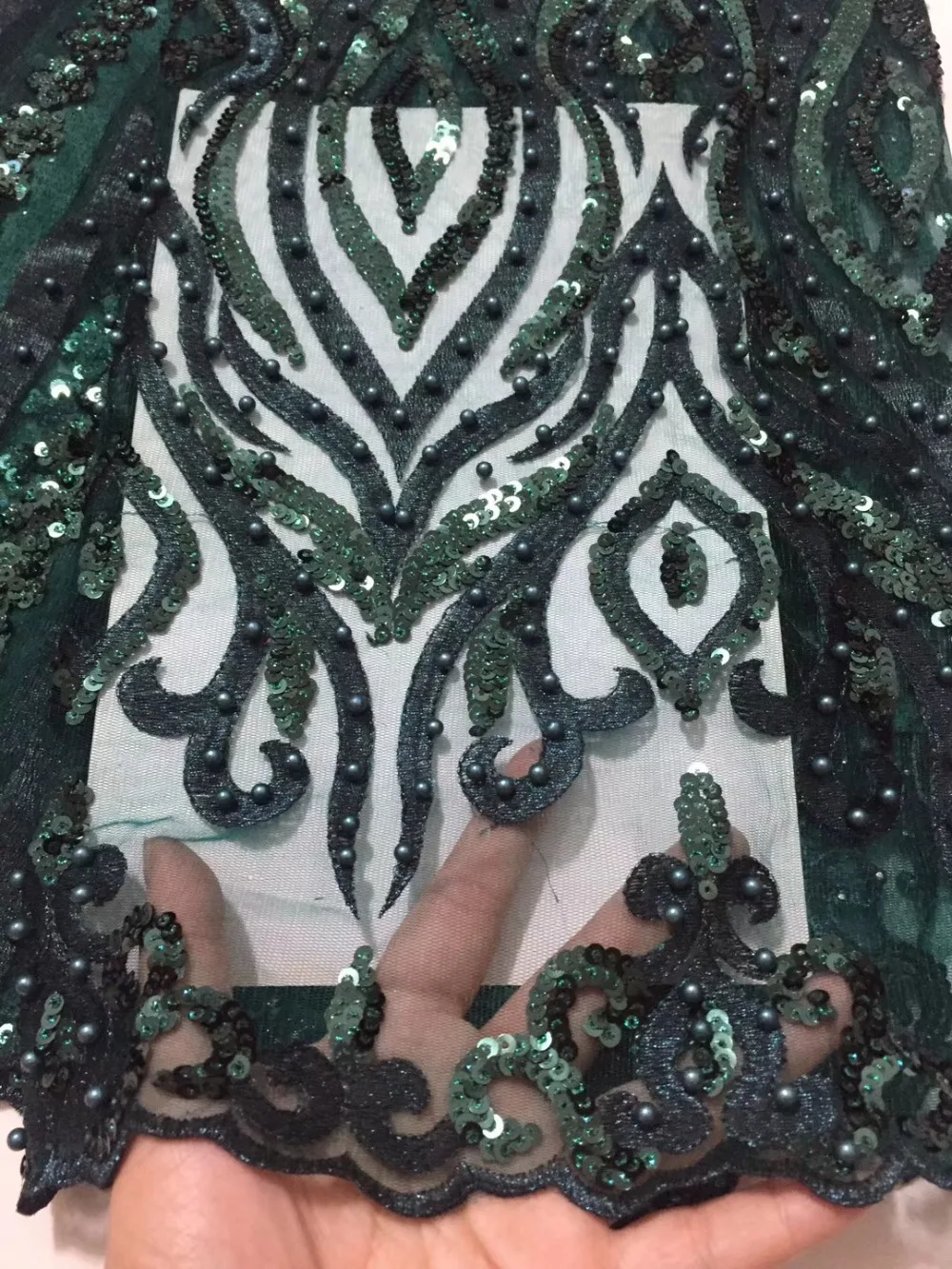 Средняя прозрачная изумрудно-зеленая африканская швейцарская вуаль кружевная оригинальная шифоновая ткань с Аппликации блёстками бусины для здорового использования