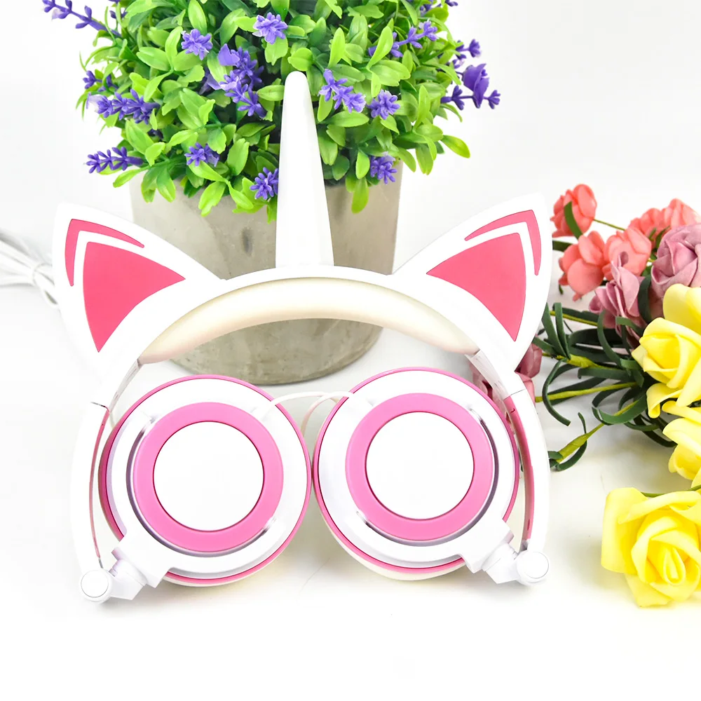 

Child Kids Adult Cat Ear Unicorn Wired Headphones LED Light Flashing Glowing Cute Headphone Gaming PC Mobile Headset Earphones
