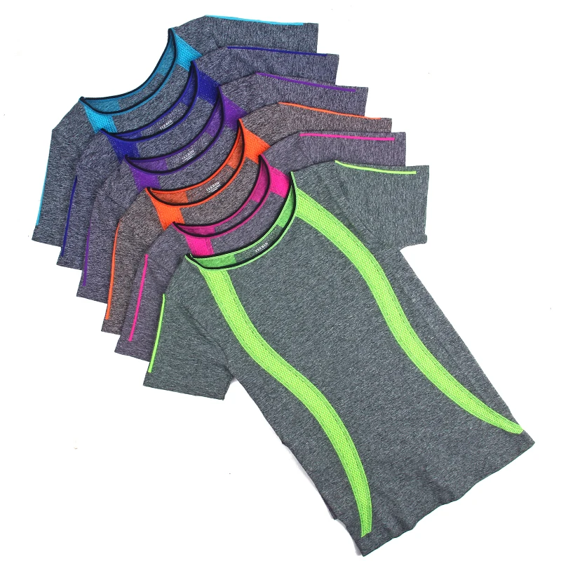 

High Elastic Yoga Gym Compression Tights Women's Sport T-shirts Dry Quick Running Short Sleeve Fitness Women Clothes Tees tops