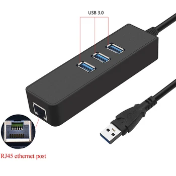 

USB to RJ45 Lan Adapter With 3 Port USB-3.0 HUB Splitter for PC Computer 10 100 1000M Wired Netwok Card
