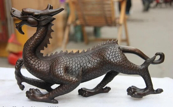 

Elegant old S0251 China Copper Bronze China Royal Feng Shui Evil Lucky green dragon Art sculpture statue (A0322) A0403