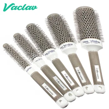 

Vaclav 6Size Comb Hair Brush Nano Hairbrush Thermal Ceramic Ion Round Barrel Comb Hairdressing Hair Salon Styling Drying Curling