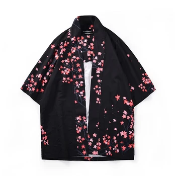 

Japanese Style Kimono Fashion Cardigan Men Three Quarter Sleeve Trench Coat Chinese Traditional Clothes Loose Polyester Man Tops