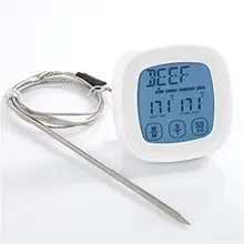 Touchscreen Meat Thermometer Steel Probe Kitchen Oven Grill LCD Digital BBQ Thermometer Cooking Timer Electronic Thermometer