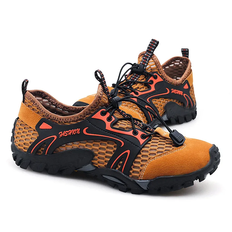 Спортивная обувь для мужчин кроссовки из сетчатого материала дышащие удобные спортивные туфли на плоской подошве мужские спортивные Прогулочные кроссовки - Цвет: Коричневый