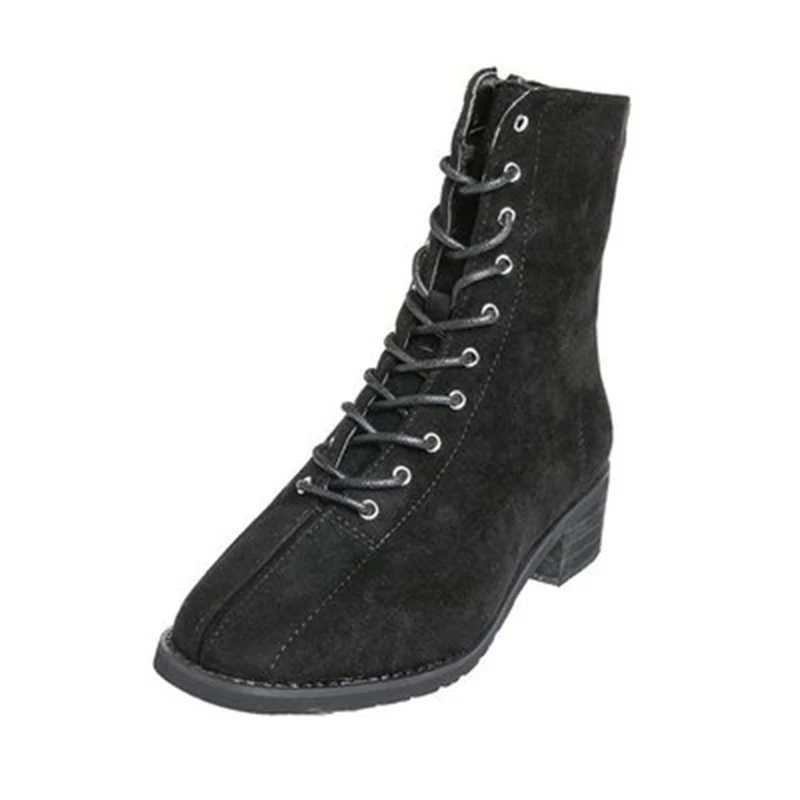 Boots Women Winter Shoes Female Waterproof Keep Warm Shoes Women Flat Martin Boots Vintage Wool Round Toe Lace-Up Boots