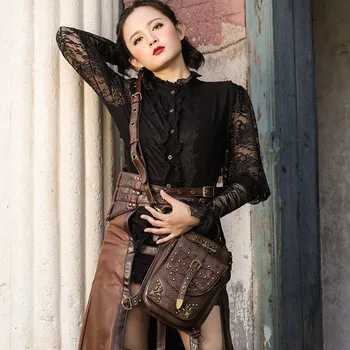 

Gothic Steampunk Bags Motorcycle Women Waist Bag PU Leather Rock Leg Pack Vintage Phone Pouch Small Solid Shoulder Bags PU153