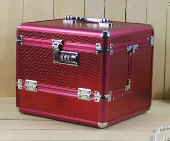 

Red/Silver Aluminum Cosmetic Case portable models professional jewelry wedding Box jewelry cosmetics case