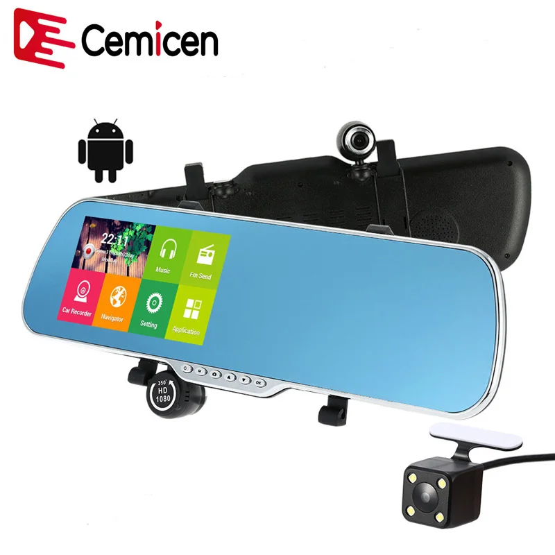 Автомобильный видеорегистратор Cemicen экран 5 дюймов Android 4 GPS IPS FHD 1080P двойная
