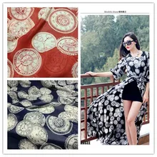 Красные синие часы шифон с рисунком Ткань Морской летний мыс шелковое платье материал