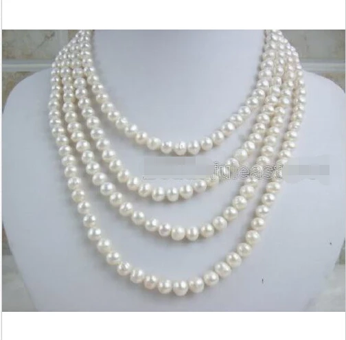 

Charming 4 row 7-8mm natural white pearls necklace (A0502)