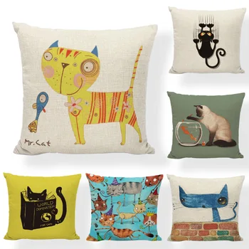 

Dropshipping Cushion Cover Cartoon Colorful Cats Home Living Room Car Decorate 45*45cm Square Books Umbrella Throw Pillow Case