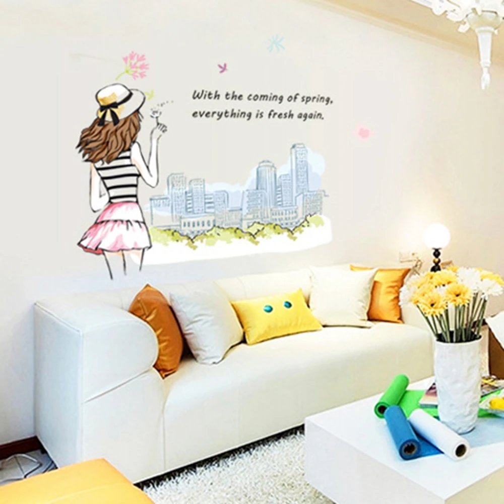 Korean Girl's Back Wall Stickers Home Decor Removable PVC Wall Sticker
