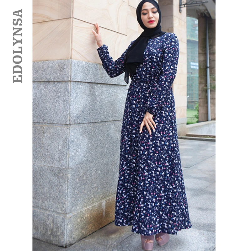 

Dark Blue Dot Print Maxi Dress Flower Hijab Jilbab Abaya Marocaine Moslim Muslim Long Skirt Moroccan Jalabiya Kaftan Dubai D631