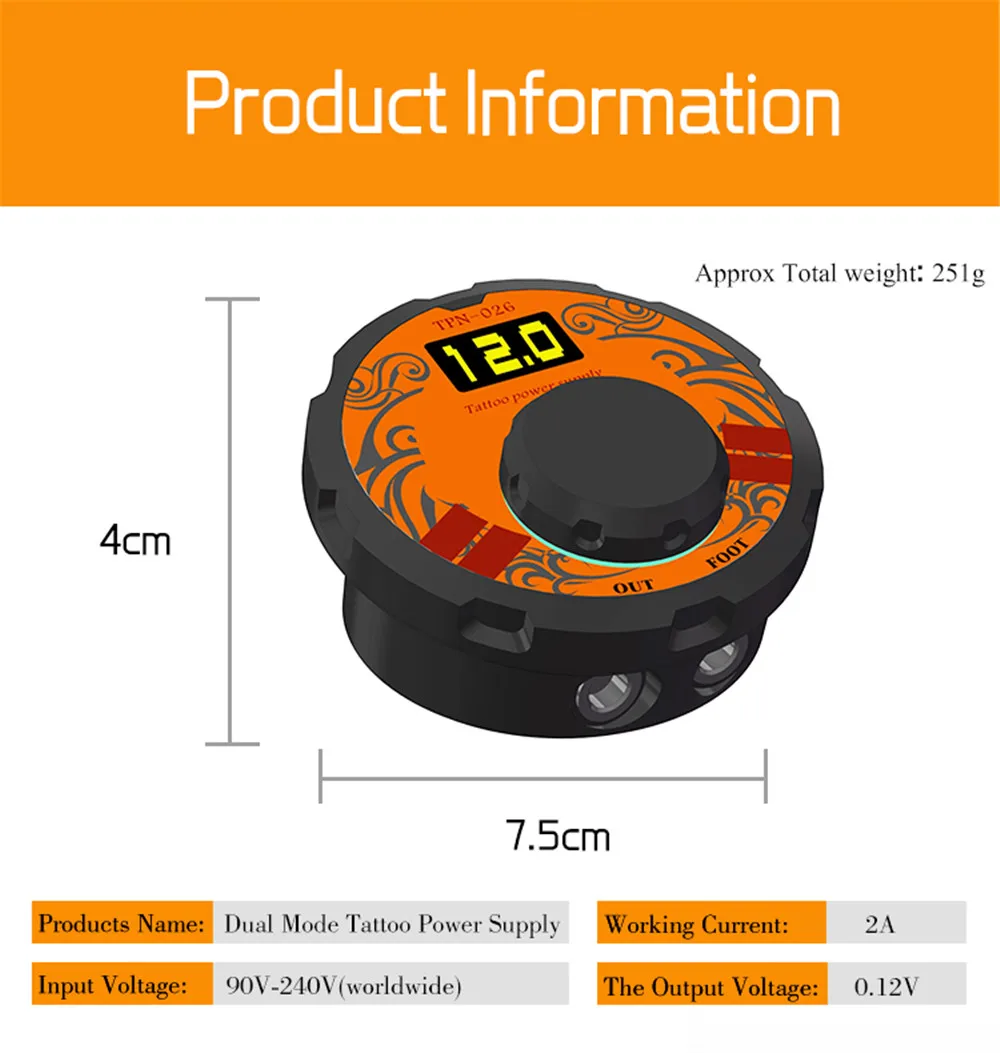 Профессиональный источник питания для татуажа, регулирующий напряжение с адаптером питания для катушки, роторная машина для татуажа, поворотный переключатель управления