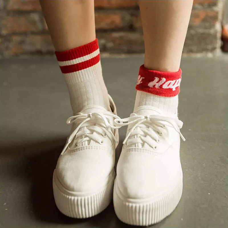 

Cute Cotton Short Sock Stripe with Letter Mid Unisex New Fashion Women Leisure Spring Summer Low Cut Ankle Sock