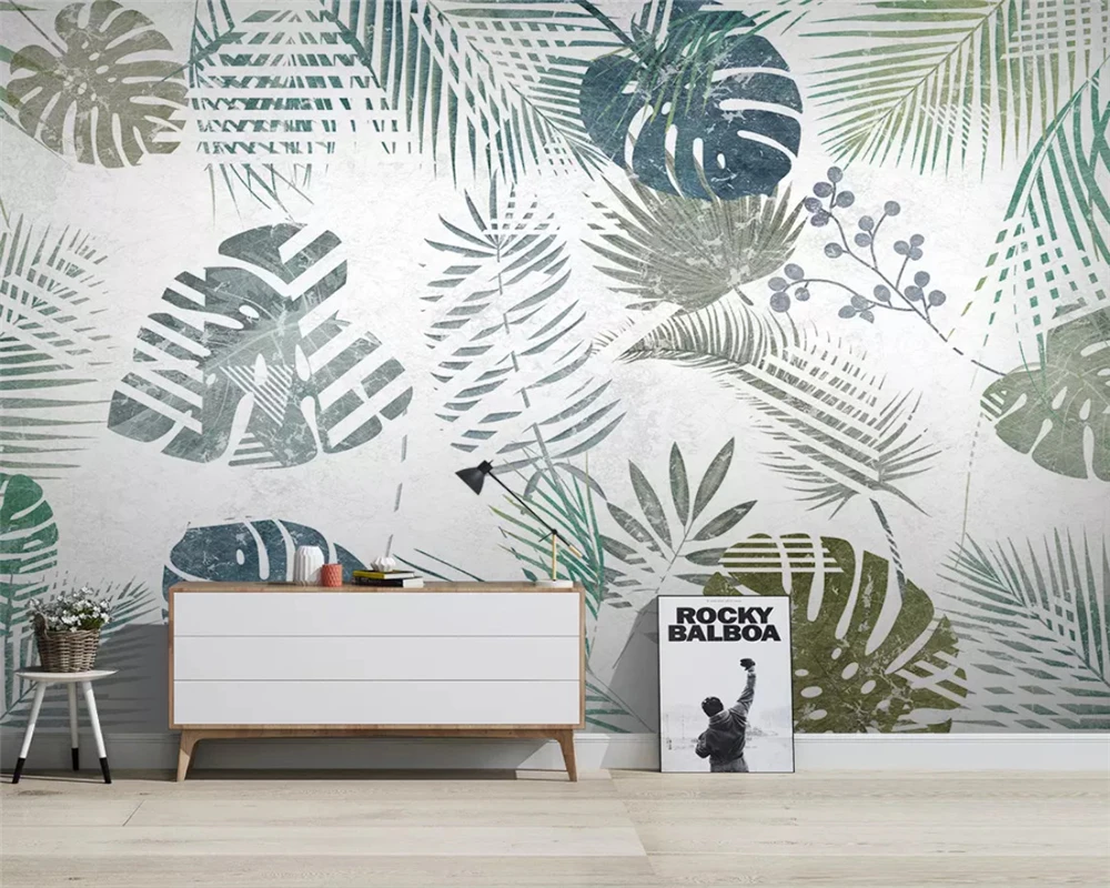 

beibehang Custom Nordic Simple Tropical Plants Geometric Lines TV Background Wallpaper papel de parede wall papers home decor