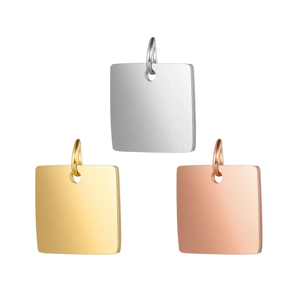 

5pcs/lot 100% Stainless Steel Mirror Polished 15.5mm Square Tag Charm Pendant for Bracelet Necklace DIY Jewelry Making Charms
