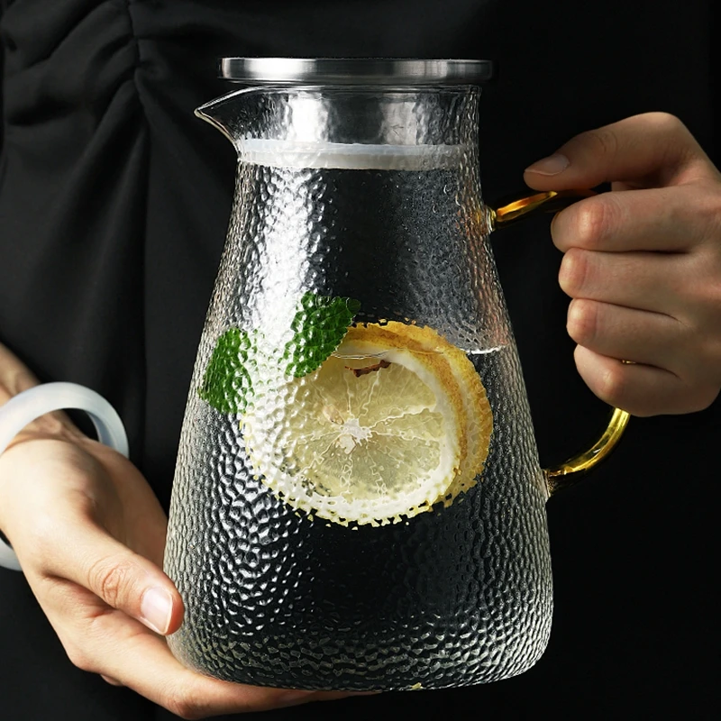 

1.5L Nordic Concise Glass Water Jar Juice Lemonade Jug Kettle Flower Tea Pot Hot / Cold Water Pitcher Heat-proof Transparent
