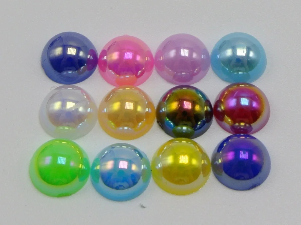 

100 Mixed Color Luster AB Acrylic Round Half Pearl 12mm FlatBack Beads Scrapbook Craft