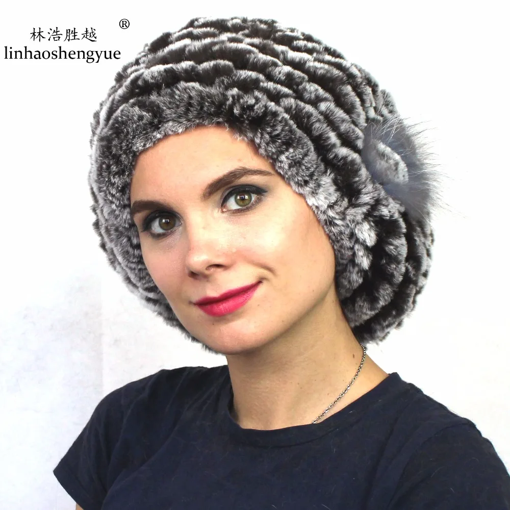 Tanie Linhaoshengyue prawdziwe rex rabbit fur cap, Naturalne rabbit fur Bere kapelusz, z Elastycznej, elastyczne