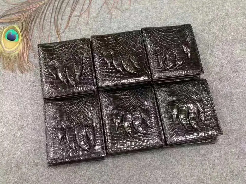 NEW GENUINE CROCODILE SKIN WALLETS ALLIGATOR FOOT CLAW LEATHER BIFOLD MENS BLACK