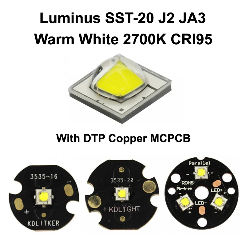 Luminus SST-20 J2 JA3 теплый белый 2700K CRI95 светодиодный излучатель с 16 мм/20 мм DTP медь MCPCB